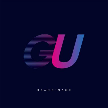 İlk harf logosu GU renkli mavi ve morumsu çizgili kompozisyon, Vector logo şablonu elemanları iş veya şirket kimliğiniz için.