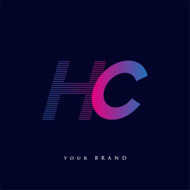İlk harf logosu HC çizgili kompozisyon ile mavi ve morumsu renklendirilmiş, şirketiniz veya şirket kimliğiniz için vektör logo şablonu unsurları.