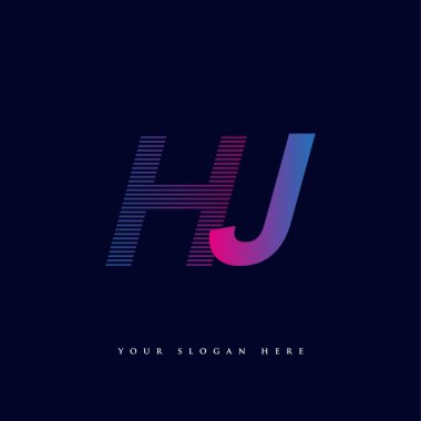 İlk harf logosu HJ çizgili kompozisyon ile mavi ve morumsu renklendirilmiş, şirketiniz veya şirket kimliğiniz için vektör logo şablonu unsurları tasarladı.