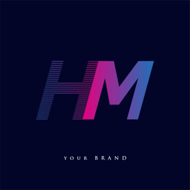 İlk harf logosu HM renkli mavi ve morumsu çizgili bileşim, Vector logo tasarım şablonu elemanları iş veya şirket kimliğiniz için.