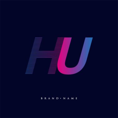 İlk harf logosu HU renkli mavi ve morumsu çizgili bileşim, Vector logo tasarım şablonu elemanları iş veya şirket kimliğiniz için.