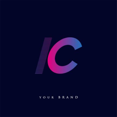 İlk harf logosu çizgili kompozisyona sahip mavi ve morumsu IC, şirketiniz veya şirket kimliğiniz için vektör logo tasarım şablonu unsurları.