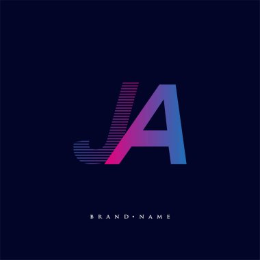 İlk harf logosu JA renkli mavi ve morumsu çizgili kompozisyon, Vector logo şablonu elemanları iş veya şirket kimliğiniz için.