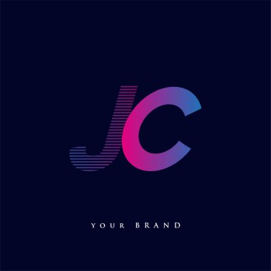 İlk harf logosu JC çizgili kompozisyon ile mavi ve morumsu renklendirilmiş, şirketiniz veya şirket kimliğiniz için vektör logo şablonu unsurları.