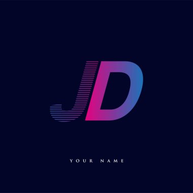 İlk harf logosu JD çizgili kompozisyon ile mavi ve morumsu renklendirilmiş, şirketiniz veya şirket kimliğiniz için vektör logo şablonu unsurları.