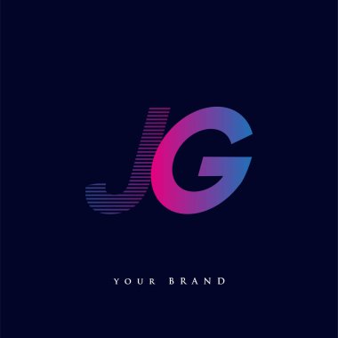 İlk harf logosu, çizgili kompozisyonu olan mavi ve morumsu renkli JG logosu, şirketiniz veya şirket kimliğiniz için vektör logosu şablonu unsurları.