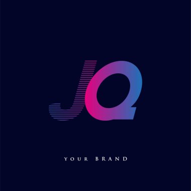 İlk harf logosu JQ çizgili kompozisyonu olan mavi ve morumsu renkli JQ, şirketiniz veya şirket kimliğiniz için vektör logo şablonu unsurları.