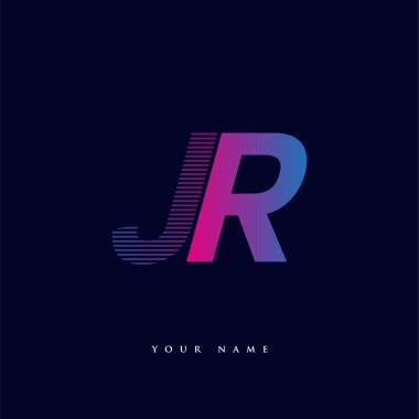 İlk harf logosu JR çizgili kompozisyonu olan mavi ve morumsu renkli JR, şirketiniz veya şirket kimliğiniz için vektör logo şablonu unsurları.