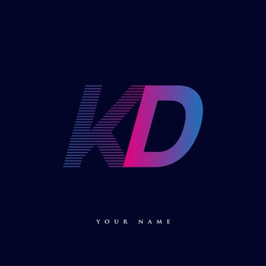 İlk harf logosu KD çizgili kompozisyon ile mavi ve morumsu renklendirilmiş, şirketiniz veya şirket kimliğiniz için vektör logo şablonu unsurları.