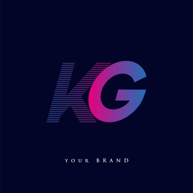 İlk harf logosu KG çizgili kompozisyon ile mavi ve morumsu renklendirilmiş, şirketiniz veya şirket kimliğiniz için vektör logo şablonu unsurları.
