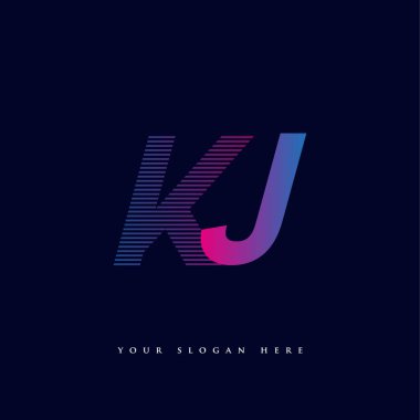 İlk harf logosu KJ çizgili kompozisyon ile mavi ve morumsu renklendirilmiş, şirketiniz veya şirket kimliğiniz için vektör logo şablonu unsurları tasarladı.
