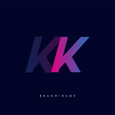 İlk harf KK logosu çizgili kompozisyona sahip mavi ve morumsu lacivert renkli, şirketiniz veya şirket kimliğiniz için vektör logo şablonu unsurları..