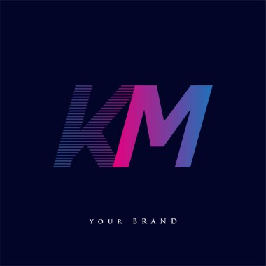 İlk harf logosu KM renklendirilmiş mavi ve morumsu çizgili bileşim, şirket veya şirket kimliğiniz için vektör logo tasarım şablonu unsurları.