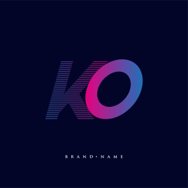 İlk harf logosu KO renkli mavi ve morumsu çizgili kompozisyon, Vector logo şablonu elemanları iş veya şirket kimliğiniz için.