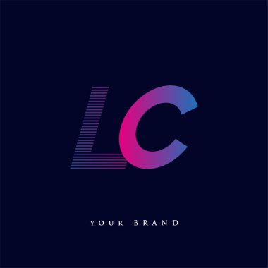 İlk harf logosu LC çizgili kompozisyona sahip mavi ve morumsu LC, şirketiniz veya şirket kimliğiniz için vektör logo şablonu unsurları.