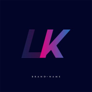 İlk harf logosu LK renkli mavi ve morumsu çizgili bileşim, şirket veya şirket kimliğiniz için vektör logosu şablon elemanları.