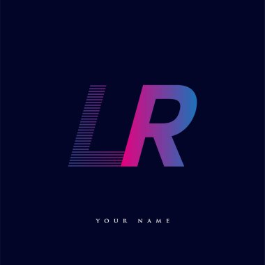 İlk harf logosu LR renkli mavi ve morumsu çizgili kompozisyon, şirket veya şirket kimliğiniz için vektör logosu şablon elemanları.