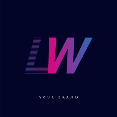 İlk harf logosu LW renklendirilmiş mavi ve morumsu çizgili bileşim, Vector logo tasarım şablonu elemanları iş veya şirket kimliğiniz için.