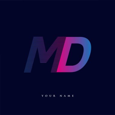 İlk harf logosu MD renklendirilmiş mavi ve morumsu çizgili bileşim, Vector logo tasarım şablonu elemanları işletmeniz veya şirket kimliğiniz için.