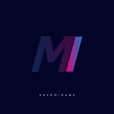 İlk harf logosu MI çizgili kompozisyonu olan mavi ve morumsu mavi renkli, şirket veya şirket kimliğiniz için vektör logo şablonu unsurları.