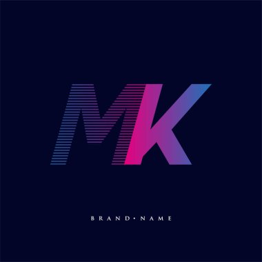 İlk harf logosu MK renkli mavi ve morumsu çizgili bileşim, Vector logo şablonu elemanları iş veya şirket kimliğiniz için.