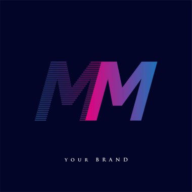 İlk harf logosu MM renklendirilmiş mavi ve morumsu çizgili bileşim, Vector logo tasarım şablonu elemanları işletmeniz veya şirket kimliğiniz için.