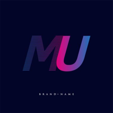 İlk harf logosu MU renkli mavi ve morumsu çizgili kompozisyon, şirket veya şirket kimliğiniz için vektör logo şablonu unsurları.