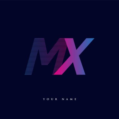 İlk harf logosu MX renkli mavi ve morumsu çizgili kompozisyon, şirket veya şirket kimliğiniz için vektör logo şablonu unsurları.