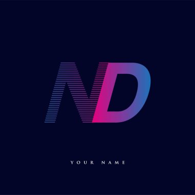 İlk harf logosu ND renkli mavi ve morumsu çizgili kompozisyon, Vector logo tasarım şablonu elemanları iş veya şirket kimliğiniz için.