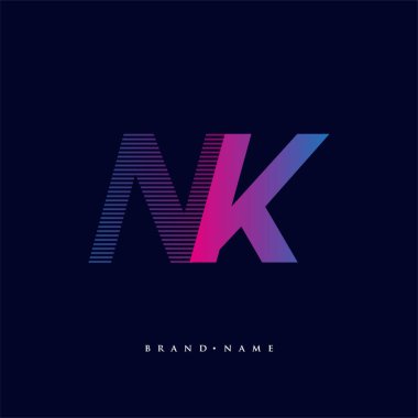 İlk harf logosu NK renkli mavi ve morumsu çizgili bileşim, şirket veya şirket kimliğiniz için vektör logosu şablon elemanları.