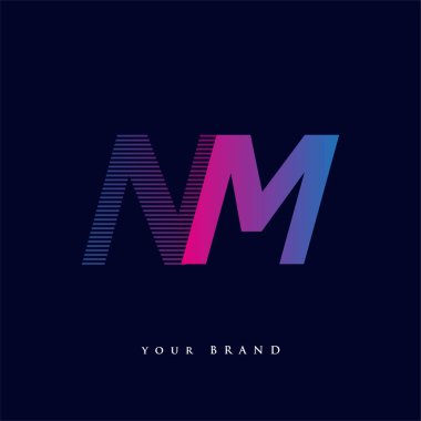 İlk harf logosu NM renkli mavi ve morumsu çizgili kompozisyon, şirket veya şirket kimliğiniz için vektör logo şablonu unsurları.