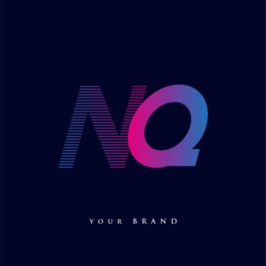 İlk harf NQ logosu çizgili kompozisyona sahip mavi ve morumsu renklendirilmiş, şirketiniz veya şirket kimliğiniz için vektör logo şablonu unsurları..