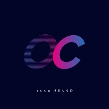 İlk harf logosu OC çizgili kompozisyona sahip mavi ve morumsu renk, şirket veya şirket kimliğiniz için vektör logo şablonu unsurları.