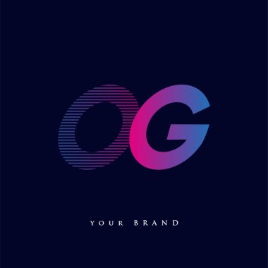 İlk harf logosu OG renkli mavi ve morumsu çizgili kompozisyon, şirket veya şirket kimliğiniz için vektör logo şablonu unsurları.