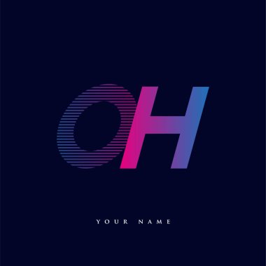 İlk harf OH logosu çizgili kompozisyonu olan mavi ve morumsu mavi renkli, şirket ya da şirket kimliğiniz için vektör logosu şablonu unsurları.