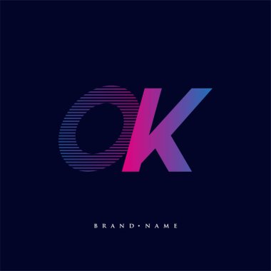 İlk harf logosu Tamam çizgili kompozisyonu olan mavi ve morumsu renkler, Vector logo tasarım şablonu elemanları iş veya şirket kimliği için.