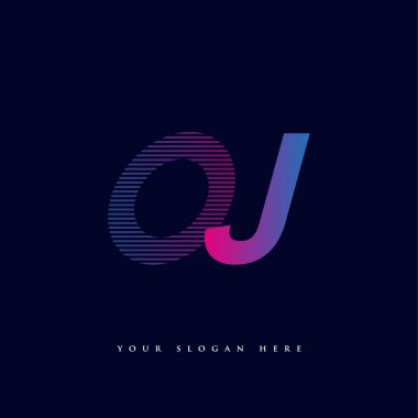 İlk harf logosu OJ çizgili kompozisyon ile mavi ve morumsu renklendirilmiş, şirketiniz veya şirket kimliğiniz için vektör logo tasarım şablonu unsurları.