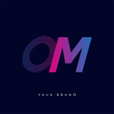 İlk harf logosu OM renkli mavi ve morumsu çizgili kompozisyon, şirket veya şirket kimliğiniz için vektör logo tasarım şablonu unsurları.