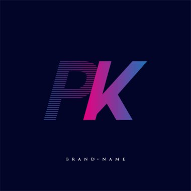 İlk harf logosu PK renkli mavi ve morumsu çizgili kompozisyon, şirket veya şirket kimliğiniz için vektör logosu şablonu unsurları.