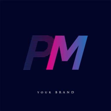 İlk harf logosu Başbakan çizgili kompozisyona sahip mavi ve morumsu renklendirilmiş, şirketiniz veya şirket kimliğiniz için vektör logo şablonu unsurları tasarladı.