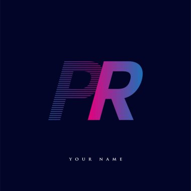 İlk harf logosu halkla ilişkiler mavi ve morumsu çizgili kompozisyon, şirketiniz veya şirket kimliğiniz için vektör logo tasarım şablonu elemanları.