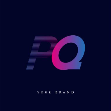 İlk harf logosu PQ çizgili kompozisyona sahip mavi ve morumsu renklendirilmiş, şirket veya şirket kimliğiniz için vektör logo şablonu unsurları.