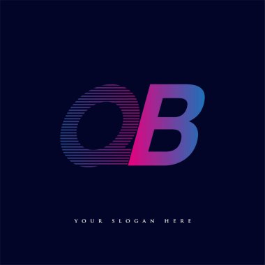 İlk harf logosu QB çizgili kompozisyona sahip mavi ve morumsu mavi renkli, şirket ya da şirket kimliğiniz için vektör logo şablonu unsurları.