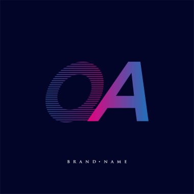 Çizgili kompozisyonu olan ilk harf QA renk mavi ve morumsu logo, işletme veya şirket kimliği için vektör logo tasarım şablonu ögeleri.