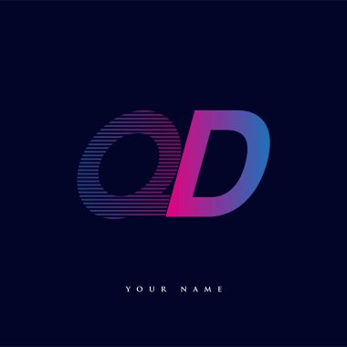İlk harf logosu QD çizgili kompozisyonu olan mavi ve morumsu mavi renkli, şirket veya şirket kimliğiniz için vektör logosu şablon elemanları.