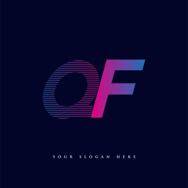 İlk harf logosu QF renkli mavi ve morumsu çizgili bileşim, Vector logo tasarım şablonu elemanları iş veya şirket kimliğiniz için.