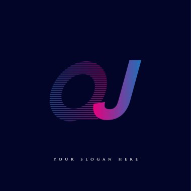 İlk harf logosu QJ çizgili kompozisyon ile mavi ve morumsu renklendirilmiş, şirketiniz veya şirket kimliğiniz için vektör logo şablonu unsurları tasarımı.