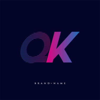 ilk harf logosu QK renkli mavi ve morumsu çizgili kompozisyon, Vector logo şablonu elemanları iş veya şirket kimliğiniz için.