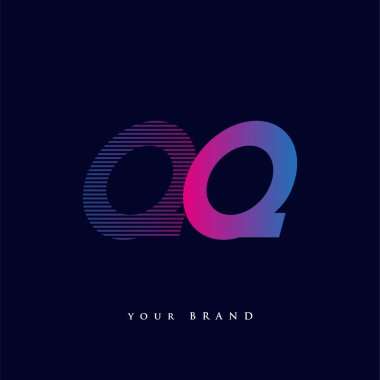 İlk harf logosu QQ çizgili kompozisyonu olan mavi ve morumsu mavi renkli, şirket veya şirket kimliğiniz için vektör logosu şablon elemanları.