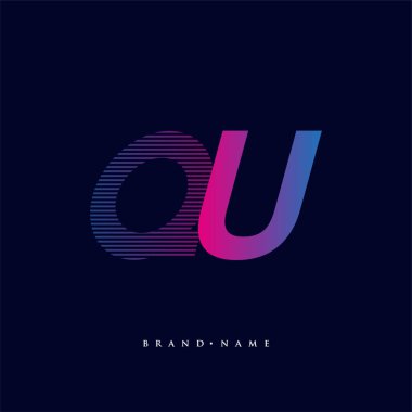 İlk harf logosu QU renkli mavi ve morumsu çizgili kompozisyon, Vector logo şablonu elemanları iş veya şirket kimliğiniz için.